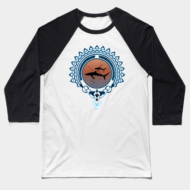 Blue Sharks Polynesia Baseball T-Shirt by NicGrayTees